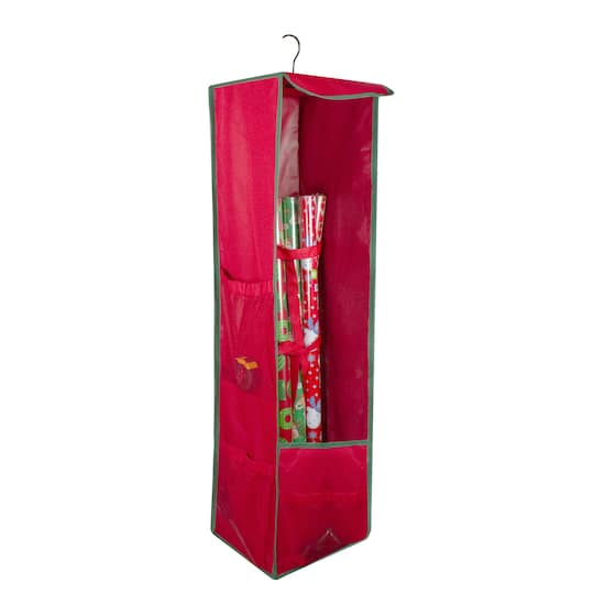 36" Red & Green Vertical Hanging Christmas Decoration Organizer Storage Bag
